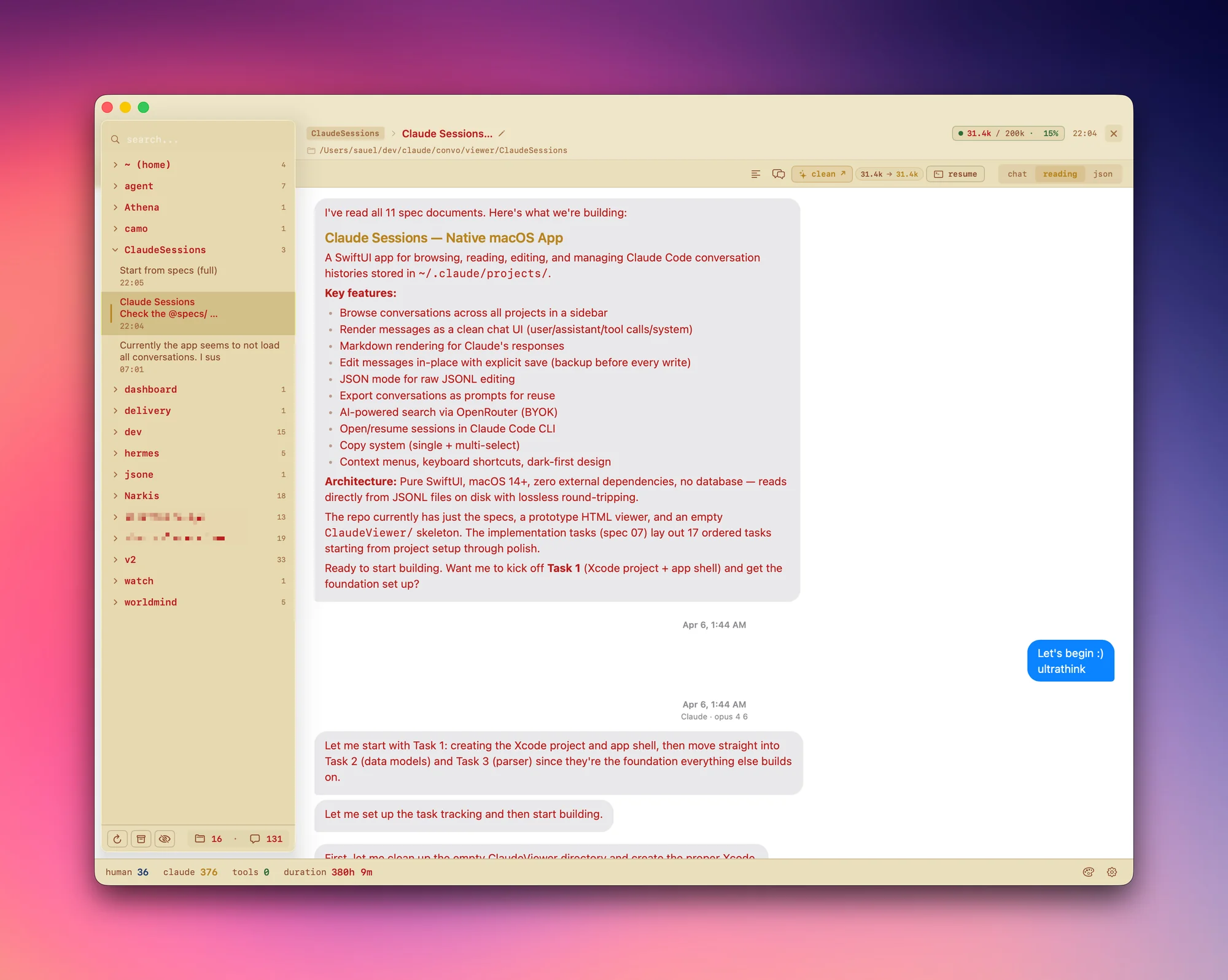 Claude Sessions LIGHT theme